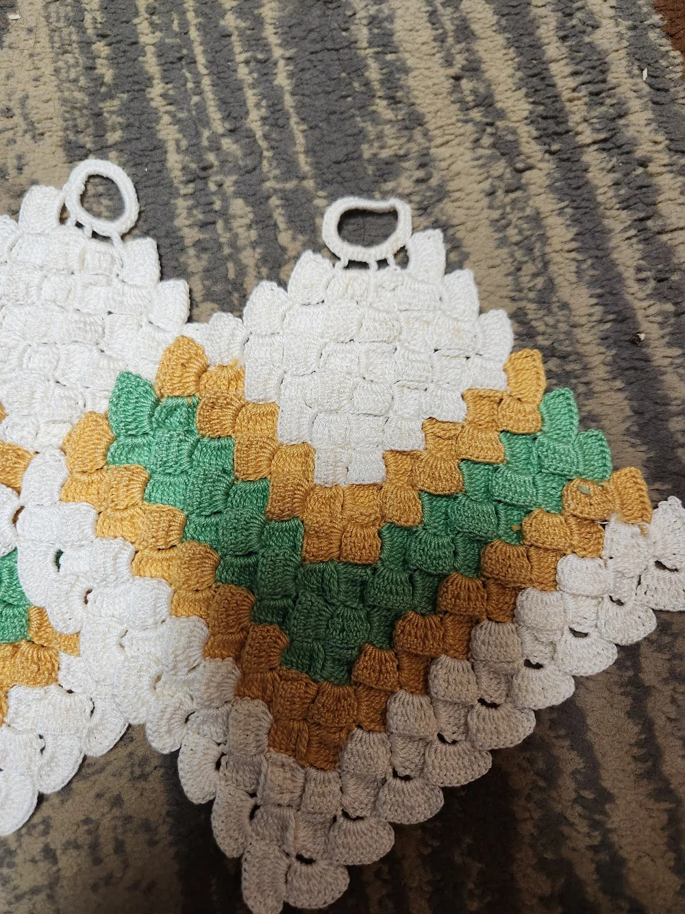 Handmade White, Yellow & Green Crochet Pot Holders - Set of 2